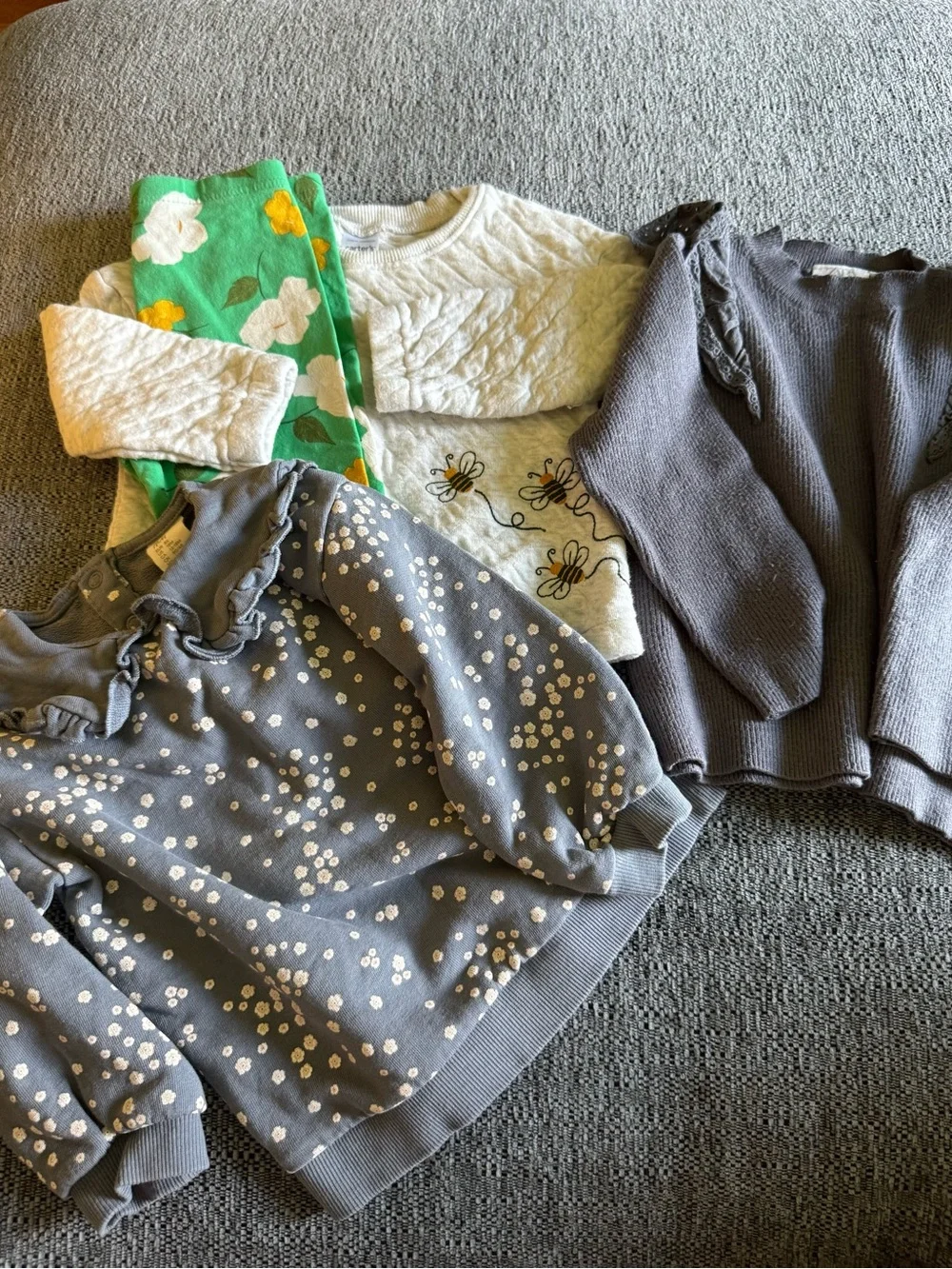 girl’s 18 month clothing bundle - one outfit, two sweaters, a pair of shoes